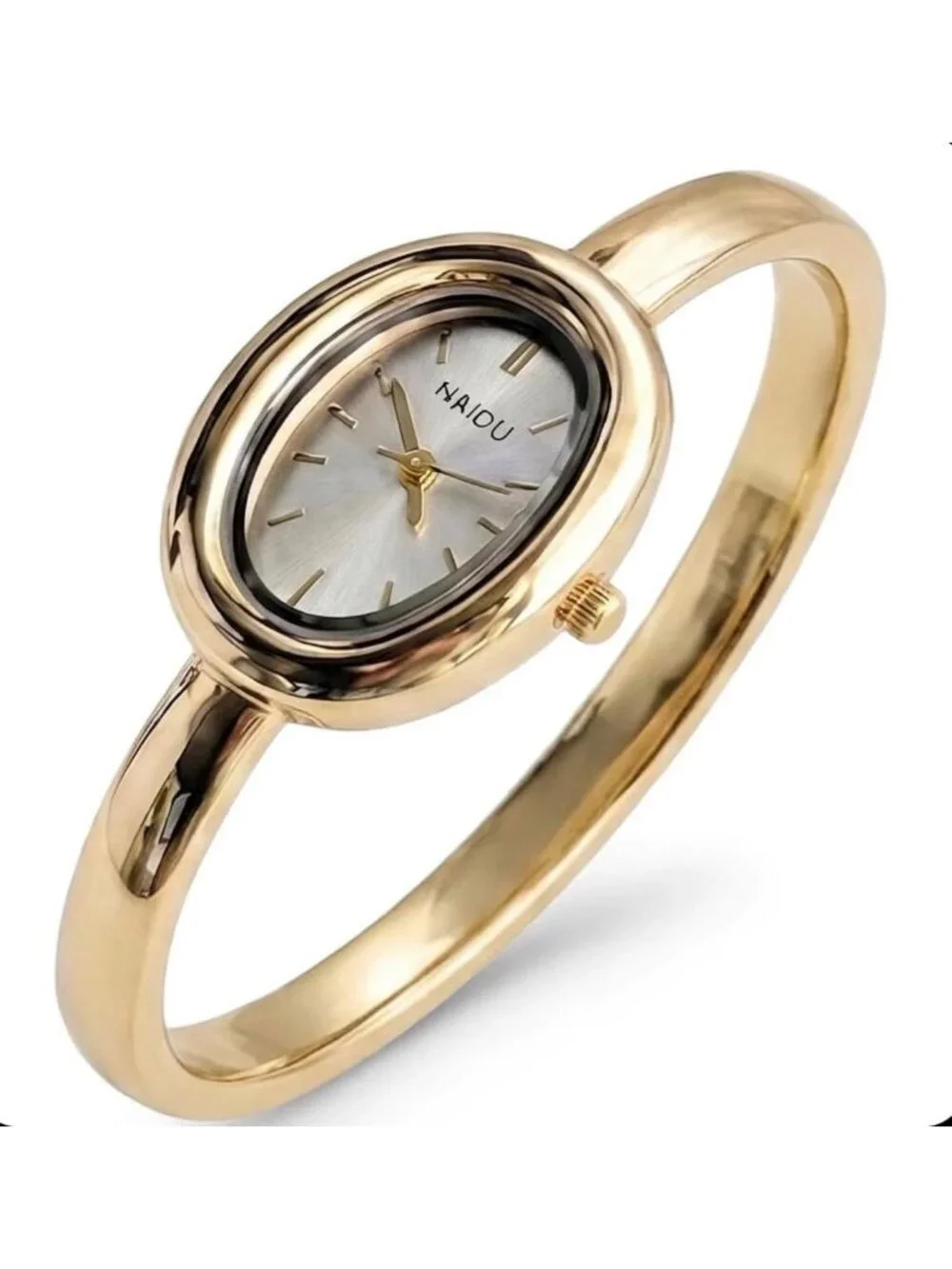 Women's White Bangle Bracelet Oval Dial Roman Numeral Elegant Style Wrist Watch